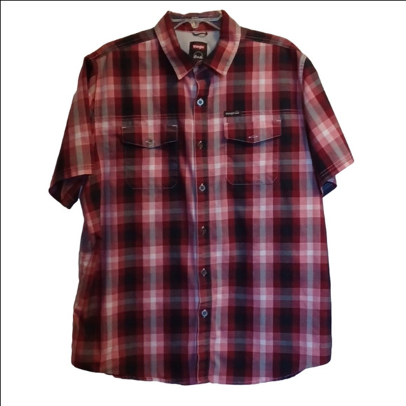WRANGLER MENS PLAID SHIRT, SHORT SLEEVE, BUTTON UP, TWO FRONT POCKETS. - Picture 1 of 7